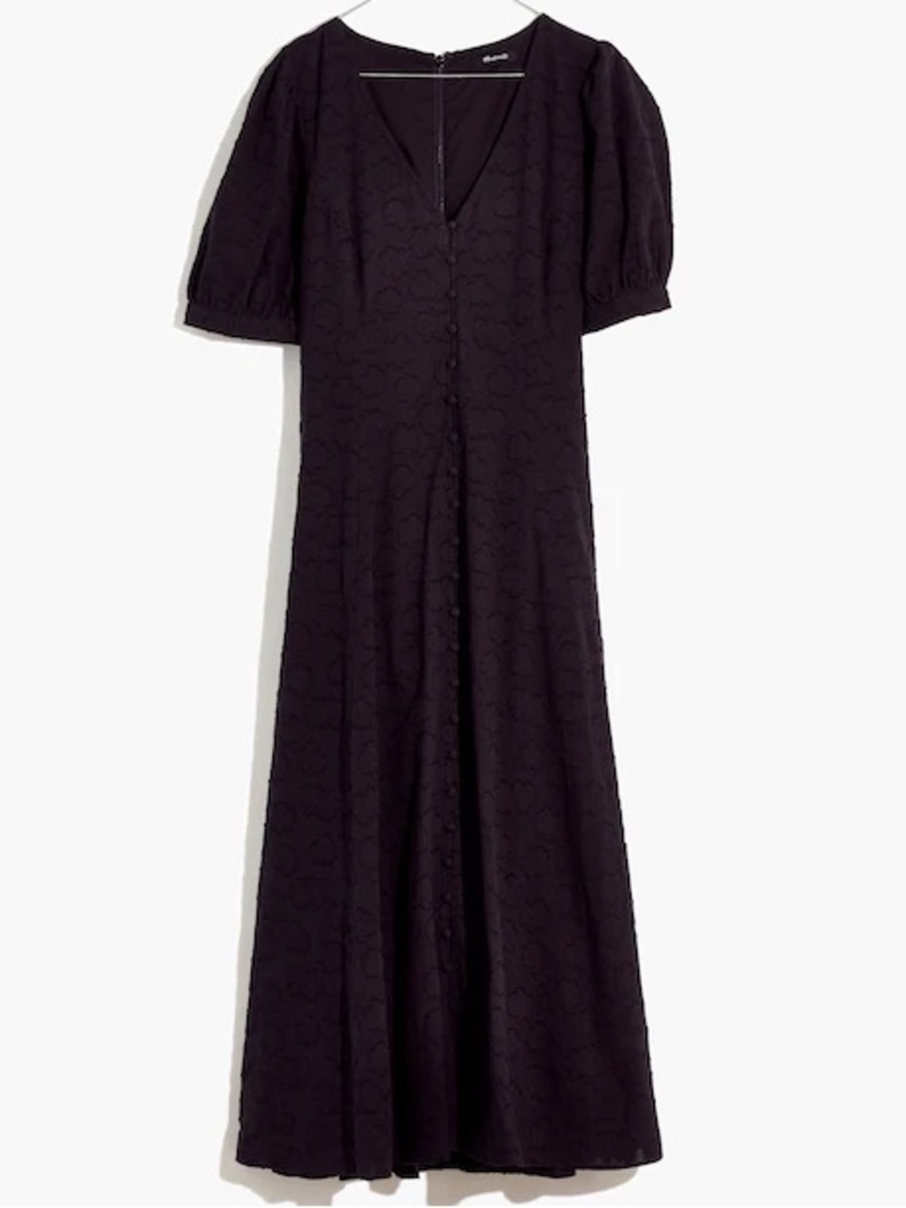 Madewell Floral Jacquard Puff-Sleeve Button-Front Lined Midi Dress in Black - Picture 2 of 7